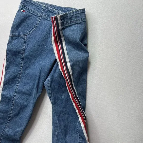 Tommy Hilfiger Lace Up Crop Jeans Women's 11 Blue Side Stripe 90s‎ Y2K - Picture 5 of 15